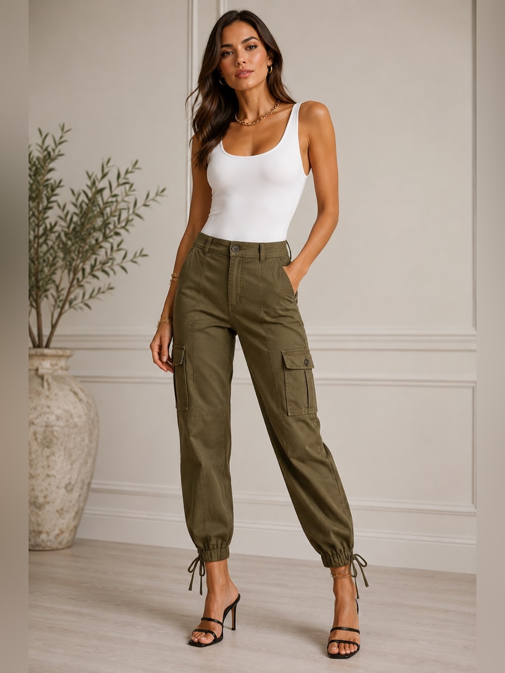 Cinq a Sept Pants Women Size 00 Zola Cargo Military Brown Utility Twill Joggers